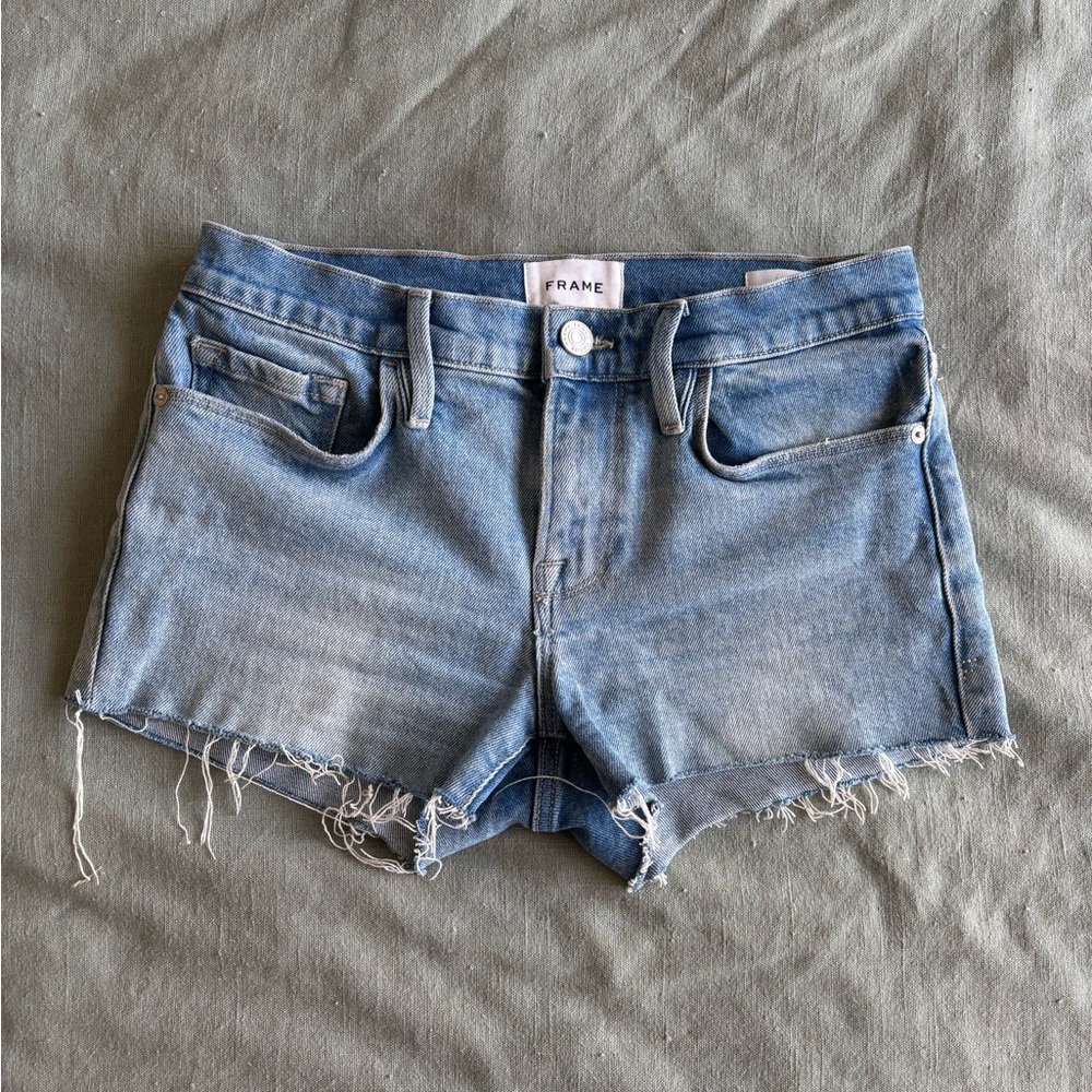 Frame Light Blue Cutoff Denim Shorts